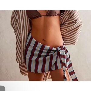 Free People Stripe Brown & Blue Linen Blend Sarong ( One Size ) new no tags